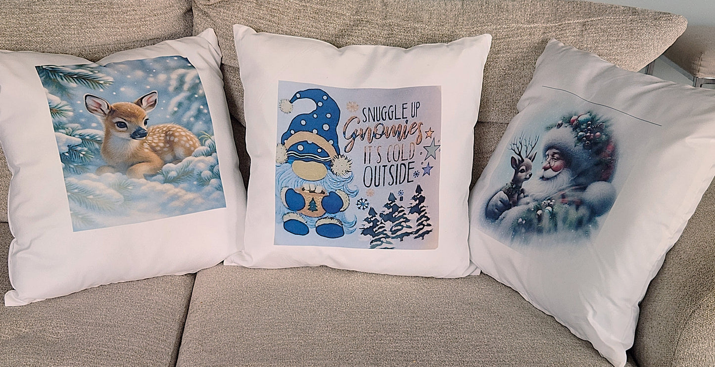 Santa and Deer Christmas Throw Pillow