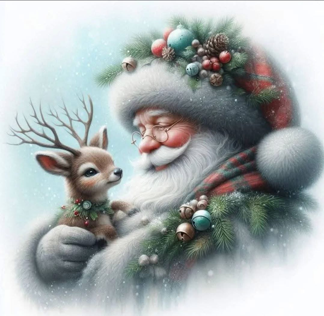 Santa and Deer Christmas Throw Pillow