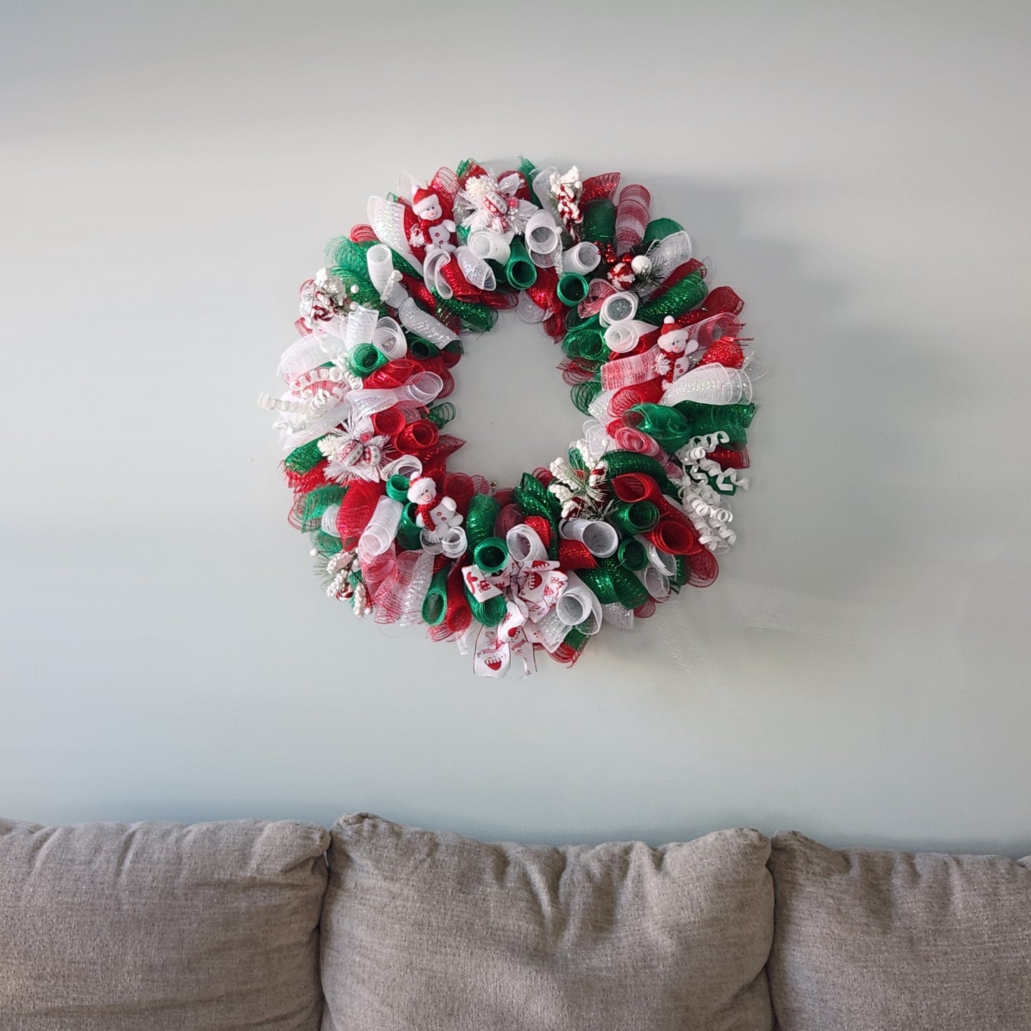Bright Red White and Green Christmas Wreath