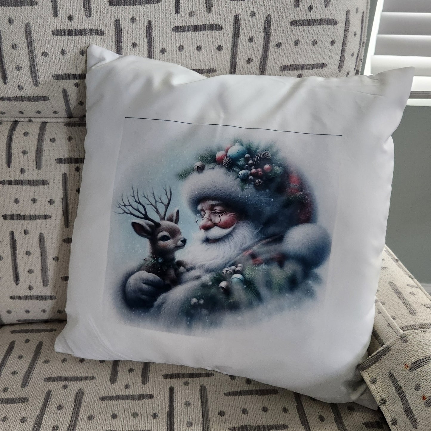 Santa and Deer Christmas Throw Pillow