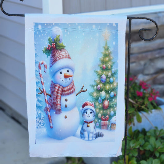 Snowman and Christmas tree Garden Flag